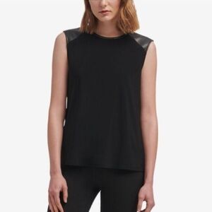 DKNY Black Faux Leather Keyhole Back Top Size XXS